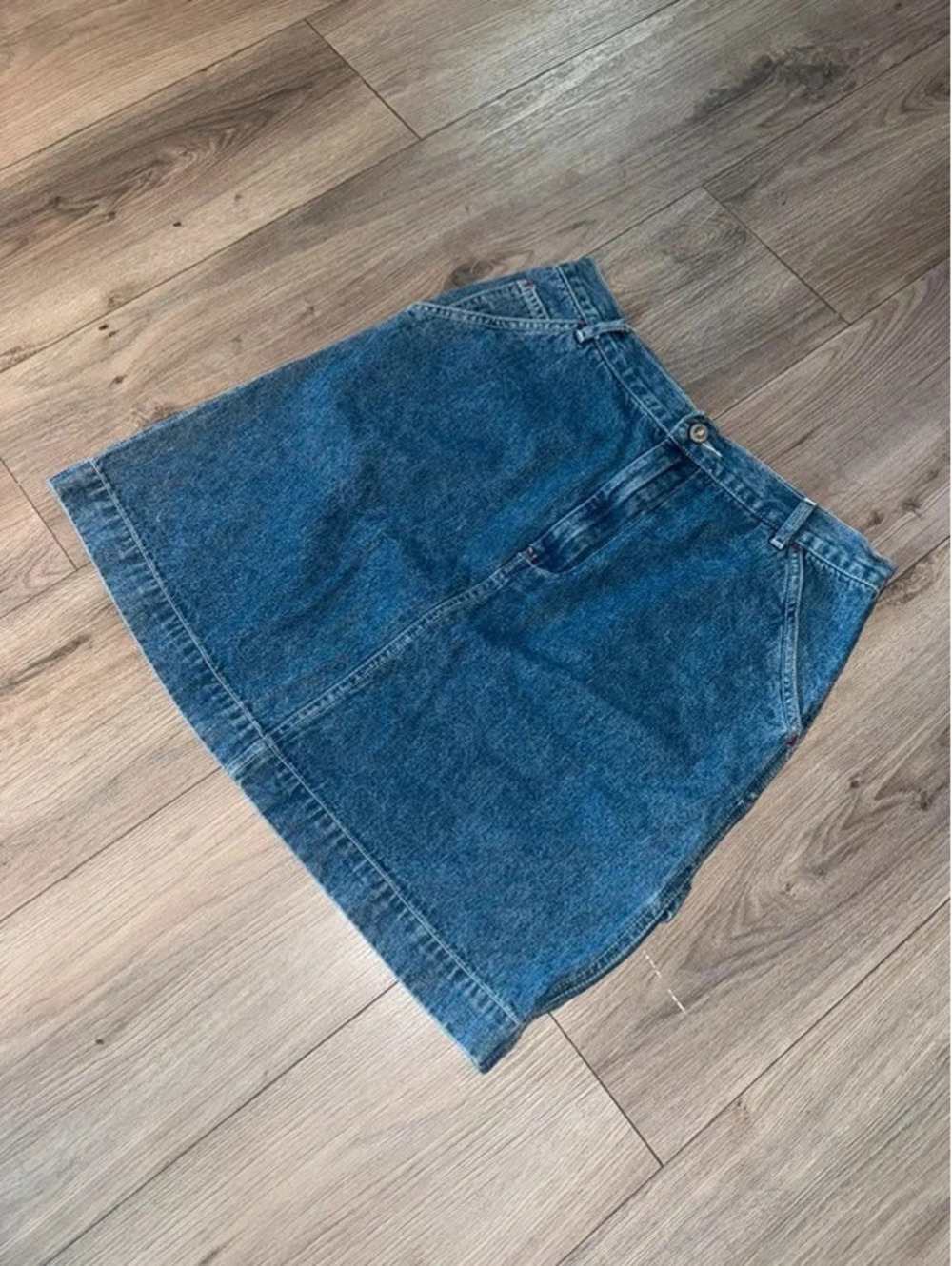 1990s american eagle denim carpenter skirt